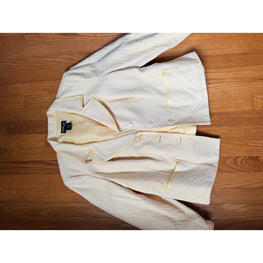 Style & Co Woman 16W Yellow Cream Jacquard Blazer 100% Cotton Preppy